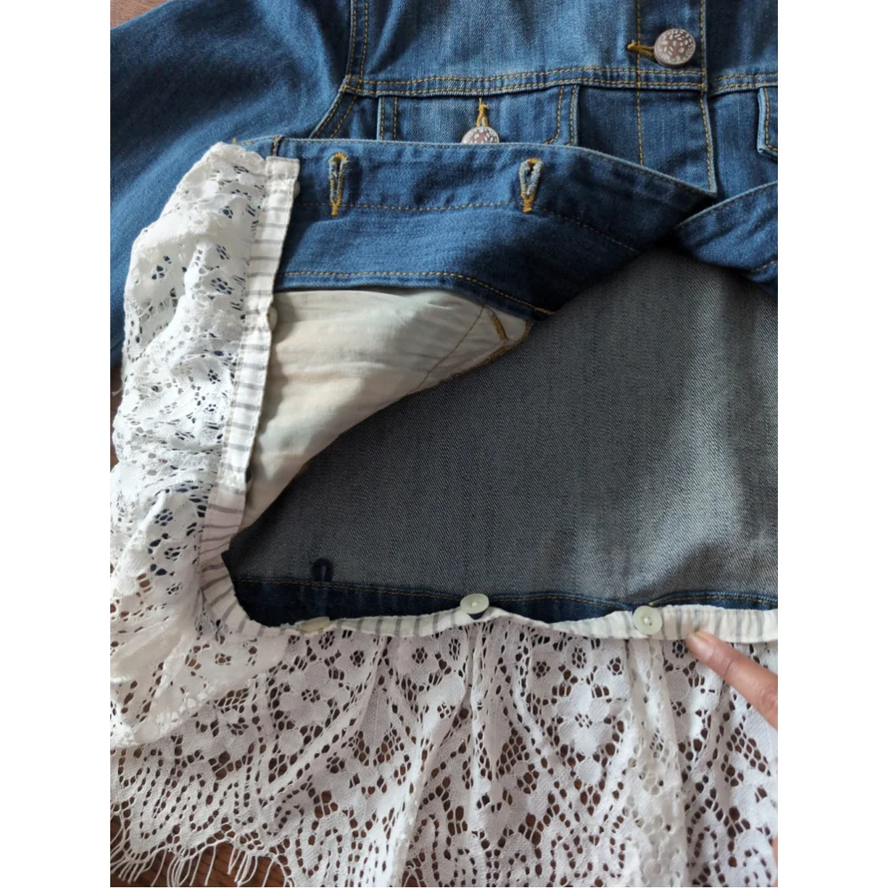 Cabi Dakota Blue Denim Jacket Women Sz S Removable lace Trim #5297 Office Career - Picture 5 of 12